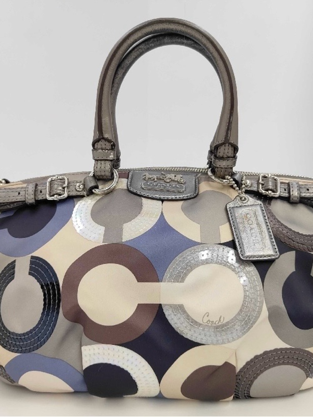 Coach Multicolor Circle Print Satchel with Gray Trim